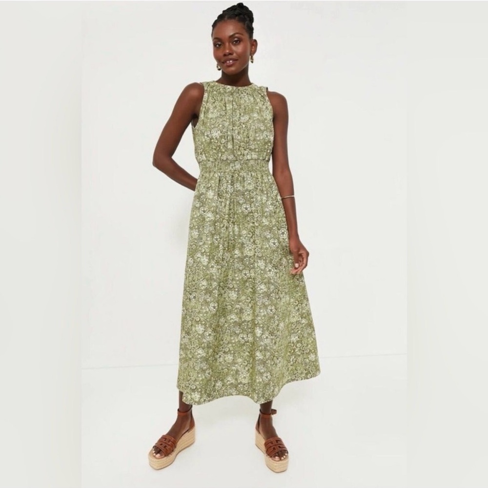 Tuckernuck Bergamot Floral Walker Dress M NWT Green Cotton Midi w Pockets - Picture 10 of 10